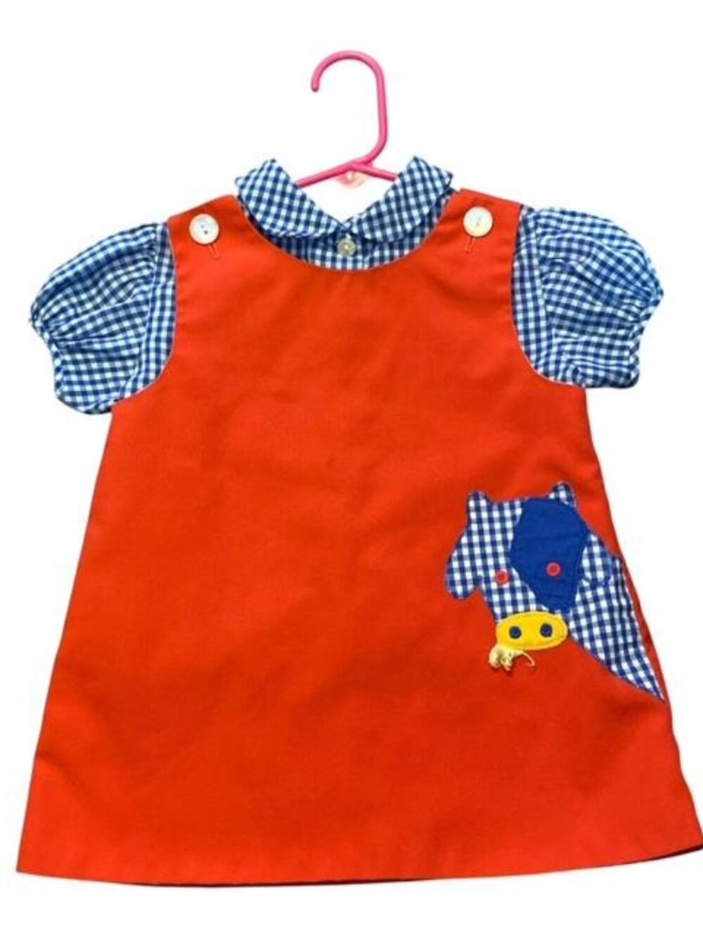 Vintage Sylvia Whyte for Neiman Marcus Red Dress Cow Blue White Gingham Shirt 3T